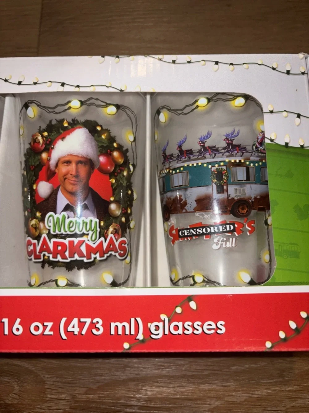 National Lampoon Christmas Vacation Clark Griswold 4 Pint Glass Set 16 Oz New